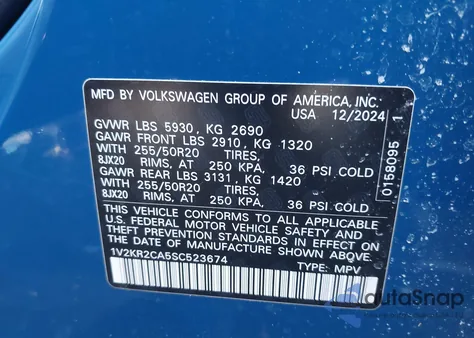 2025 Volkswagen Atlas 2.0T Se W/Technology z USA, uszkodzony, nr VIN 1V2KR2CA5SC523674